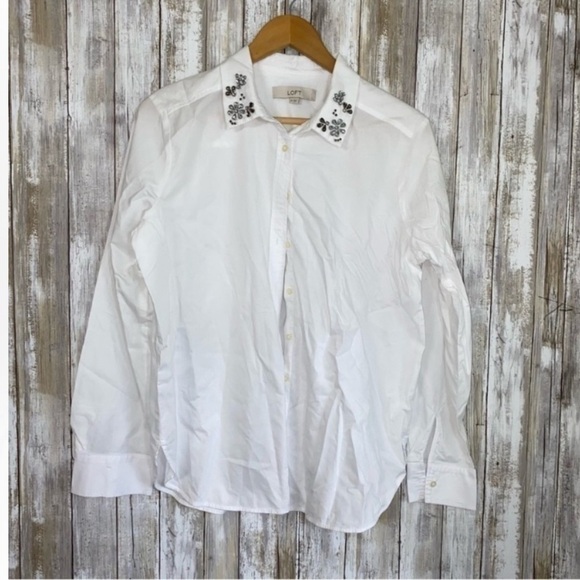 Loft Jeweled Collar Everyday White Button Down - Picture 2 of 5
